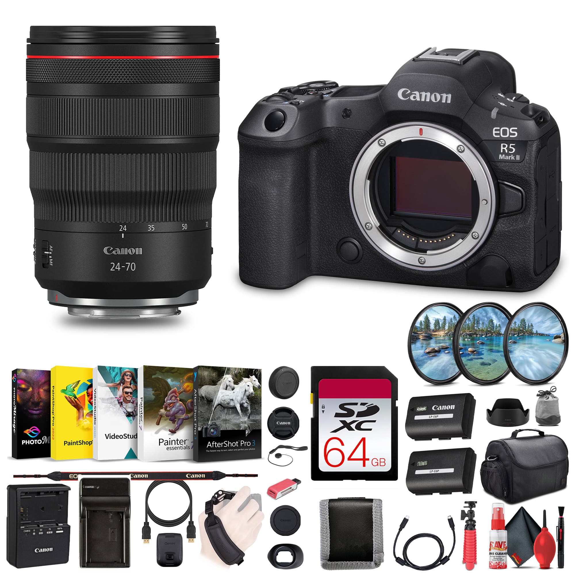 Canon - EOS R5 Mark II Mirrorless Camera, 45MP, Full-Frame Hybrid Camera, 8K Video Bundle (International Version)