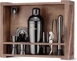 Zulay Kitchen - 11-Piece Cocktail Shaker Set, Bartender Kit with Stand - Gift Ready - Gun-Metal Black