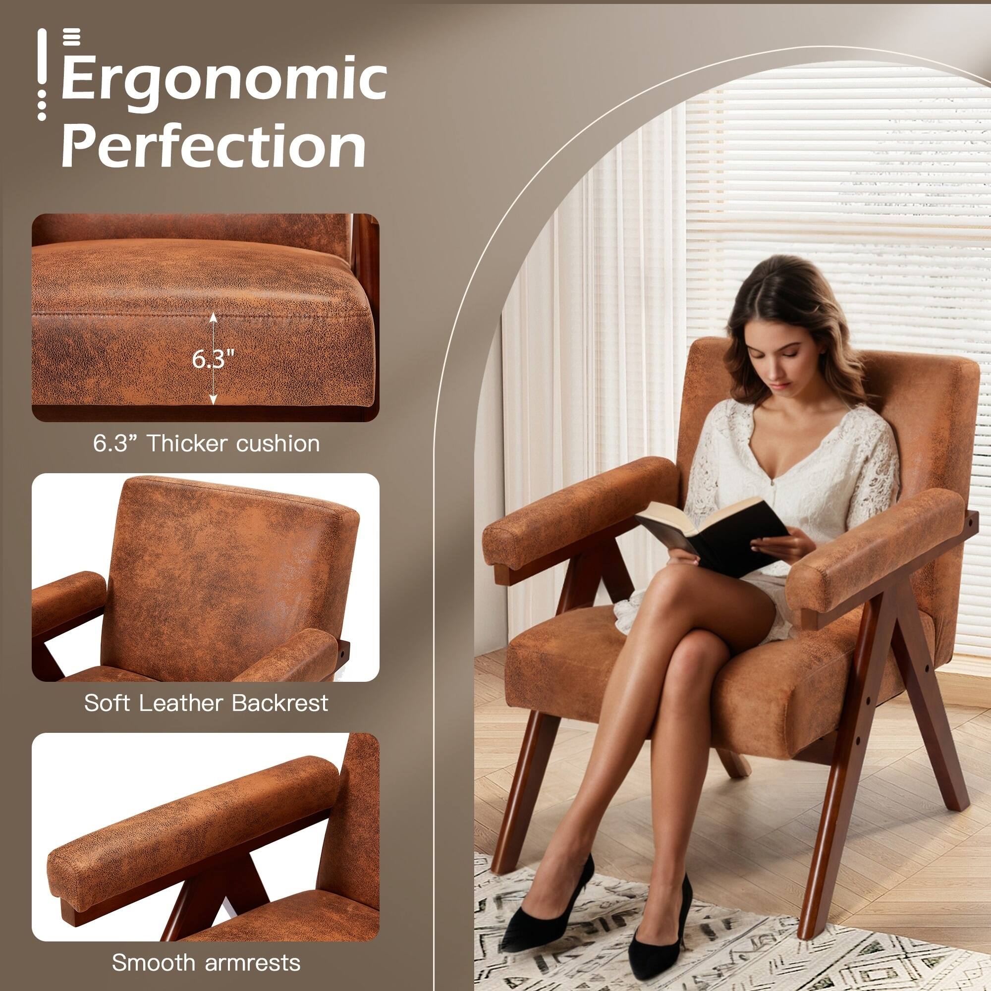 Ergonomic Perfection

6.3" Thicker cushion

Soft Leather Backrest

Smooth armrests