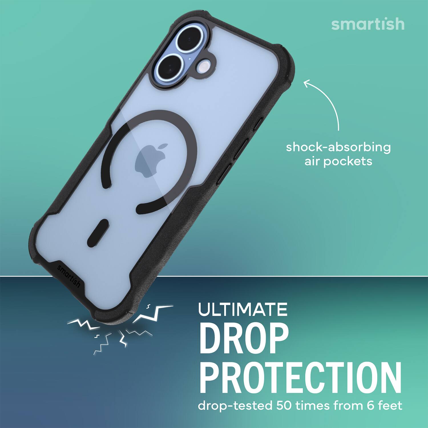 smartish shock-absorbing air pockets smartish ULTIMATE DROP PROTECTION drop-tested 50 times from 6 feet