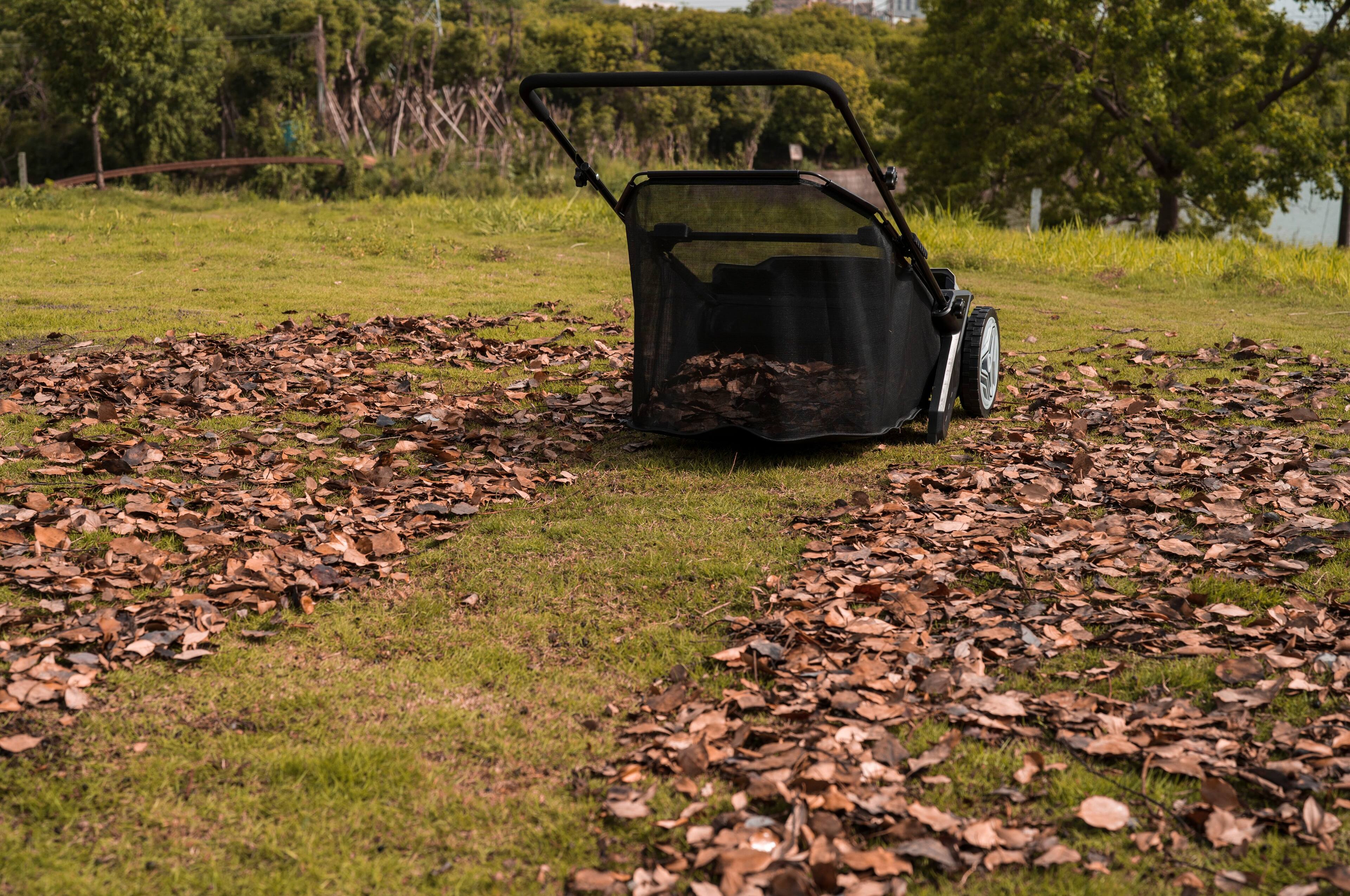 Back. Dapper Supply - 21" Push Lawn Sweeper with 3.5 Cu. Ft. Hopper, Dual Brushes, Rubber Wheels for Grass & Leaf Cleanup - Grey.