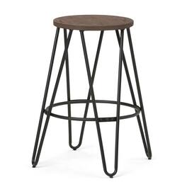 Simpli Home - Simeon Metal Counter Height Stool with Wood Seat - Cocoa Brown / Black