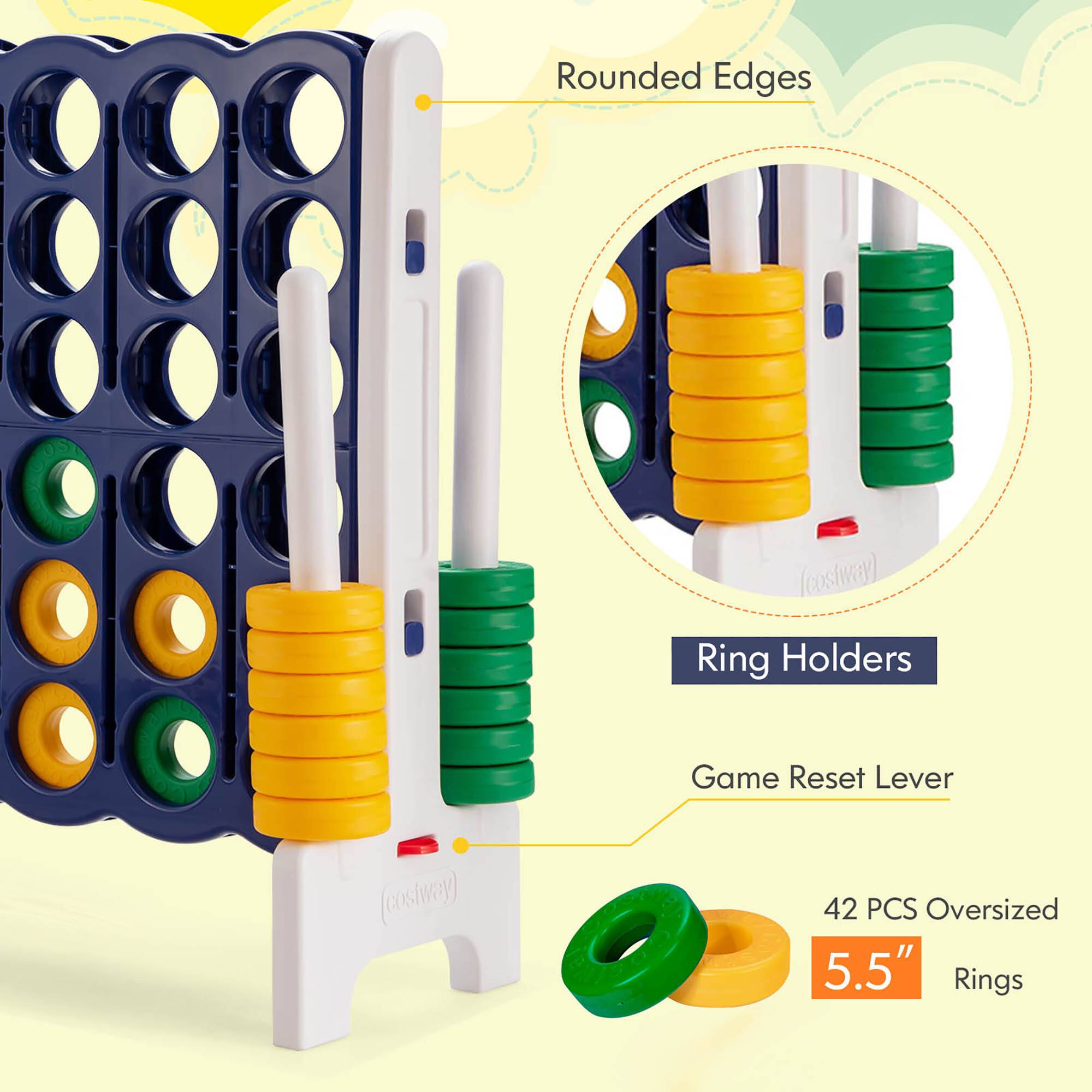 Rounded Edges  
Ring Holders  
Game Reset Lever  
42 PCS Oversized 5.5" Rings