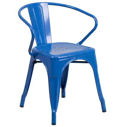 Front. Emma + Oliver - Commercial Grade Colorful Metal Indoor-Outdoor Chair with Arms - Blue.