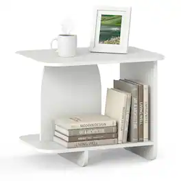 Gymax - 2-Tier End Table Modern Side Table w/ Open Storage Shelf Wooden Nightstand - White