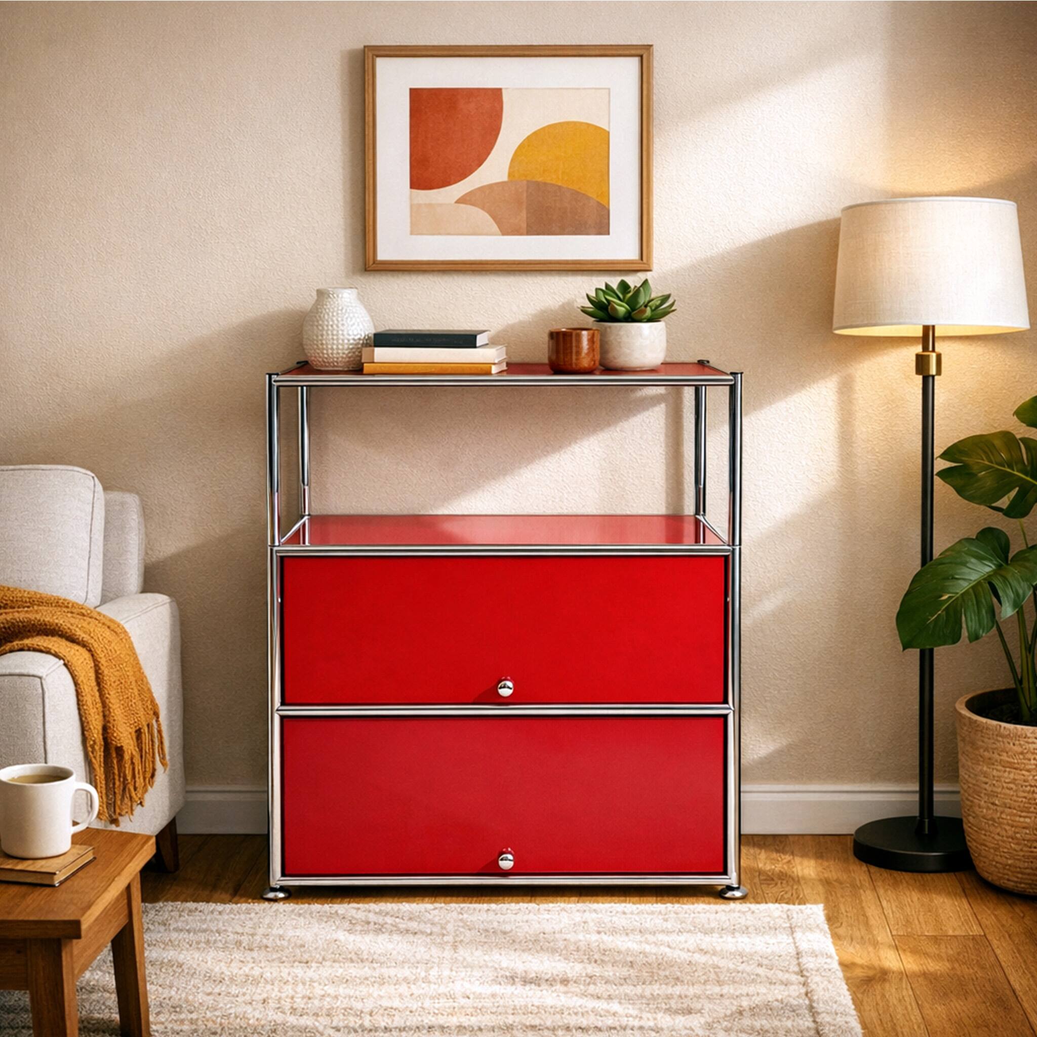 Left. Malletson - 3-Tier Storage Cabinet Metal Shelving Unit Multi Functional Kitchen Organizer - Red.