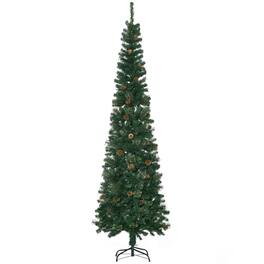 Homcom - Foot Pencil Artificial Christmas Tree, Slim Pine Needles Xmas Tree with Realistic Branches, Pine Cones - Green