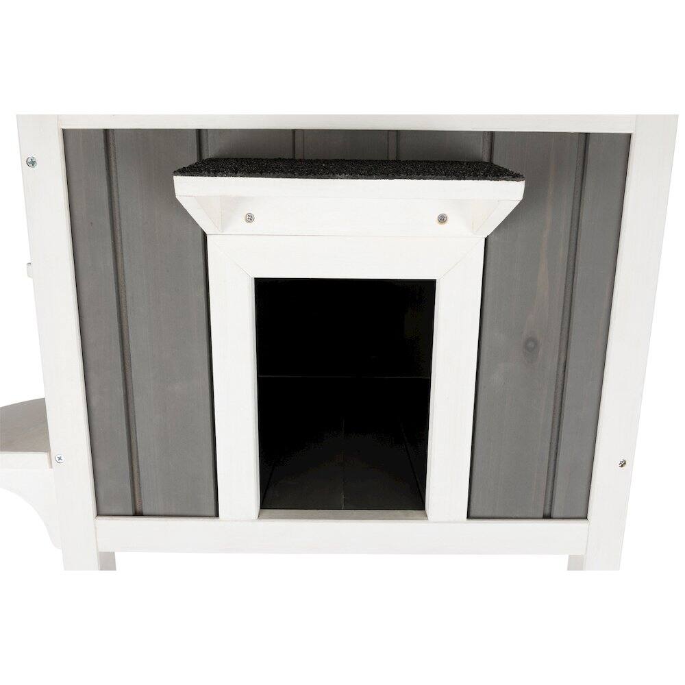 Alt View 3. TRIXIE - Wooden Outdoor or Indoor Cat House with Shaded Balcony for Small Cats, Gray - Gray/White.