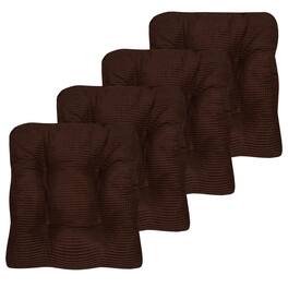 Sweet Home Collection - Crushed Memory Foam Tufted Chair Cushion Non Slip Microdot Rubber Back, 4-Pack - Chocolate