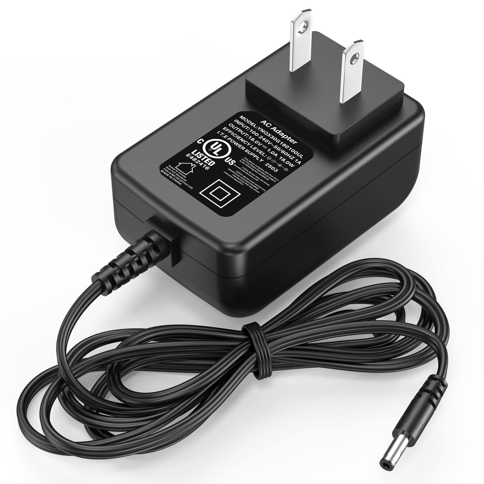 MODEL: YO AC I OUTPUT: 18V 1.0A 300180100UL Adapter CE UL - 300180100UL LEVEL: 1.0A T. US Y 0 1. BOHZ E482416 16 ED . N 2503 18.0W TA