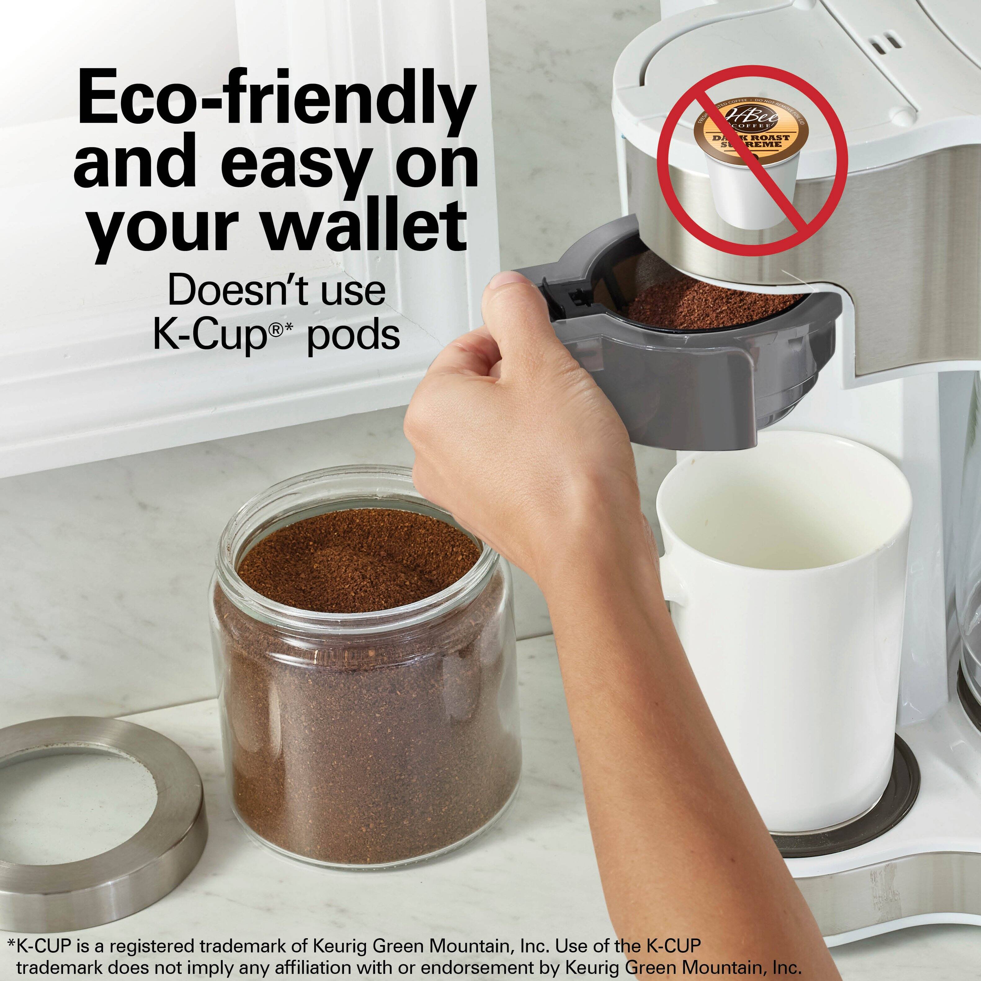 Eco-friendly and easy on your wallet  
Doesn't use K-Cup® pods  

*K-CUP is a registered trademark of Keurig Green Mountain, Inc. Use of the K-CUP trademark does not imply any affiliation with or endorsement by Keurig Green Mountain, Inc.