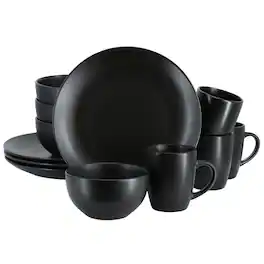 Gibson - Home Everyday Plus 12 Piece Round Stoneware Dinnerware Set - Black