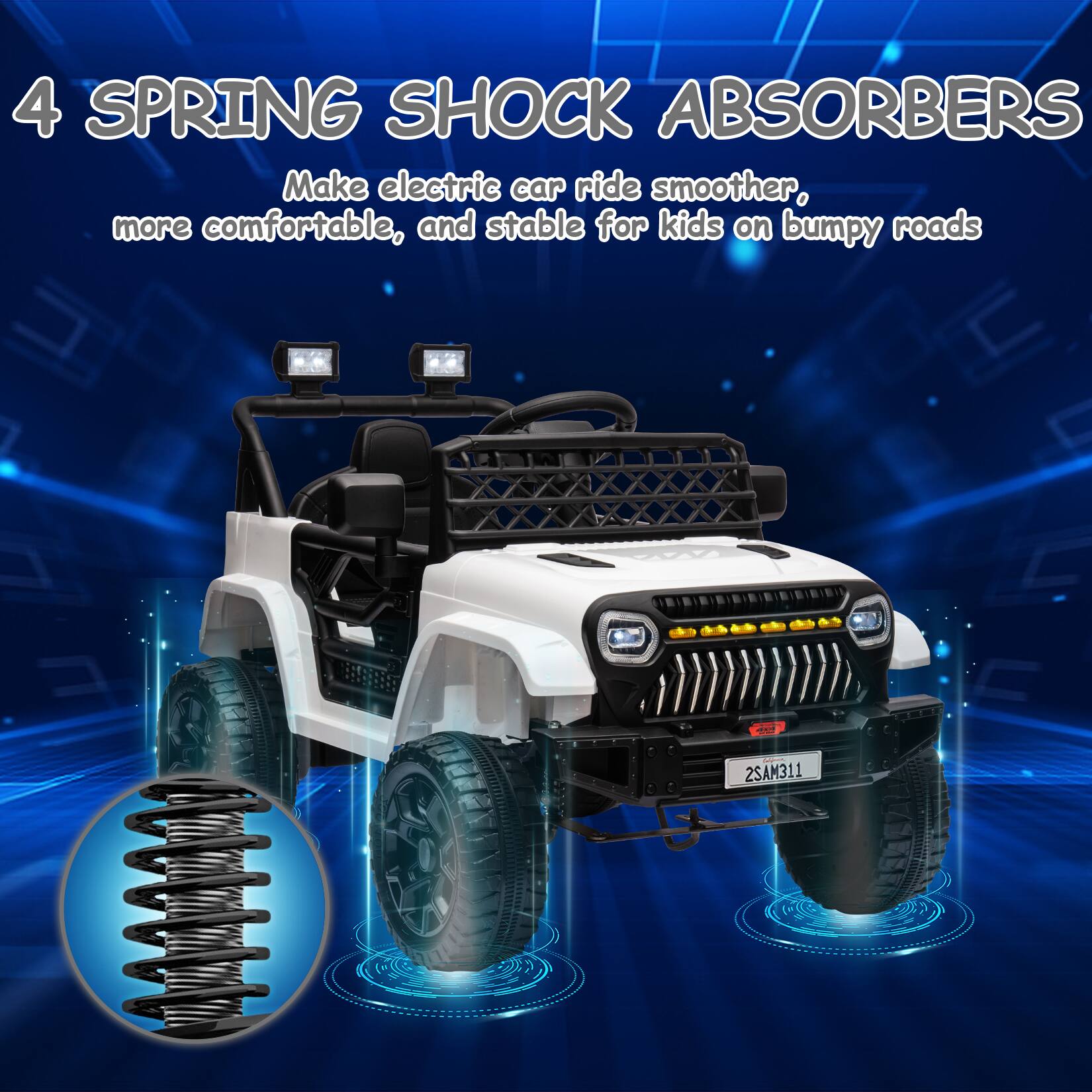 4 SPRING SHOCK ABSORBERS  
Make electric car ride smoother, more comfortable, and stable for kids on bumpy roads  

2SAM311