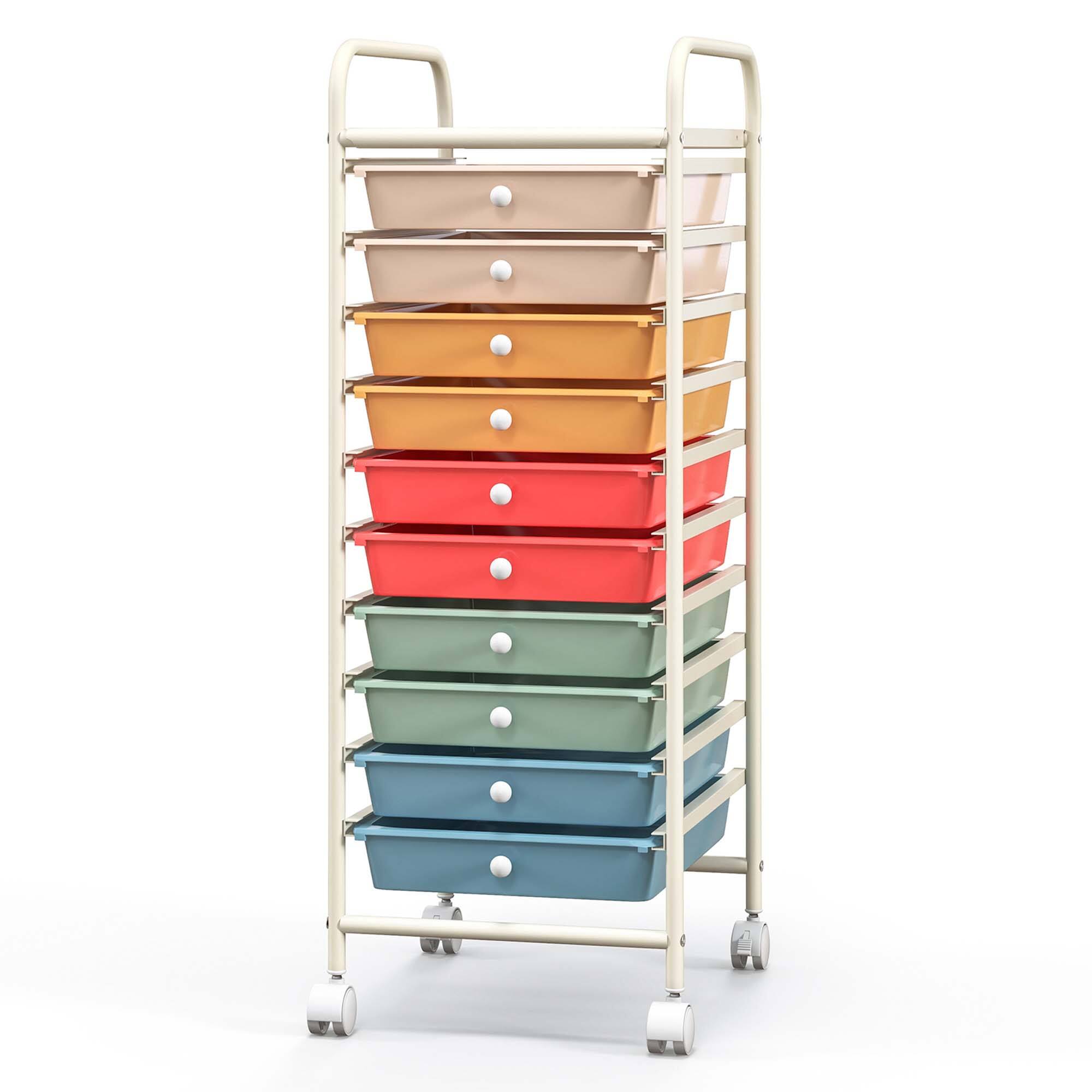 Alt View 1. Costway - 10 Drawer Rolling Storage Cart Scrapbook Paper Office School Organizer - Macaron.