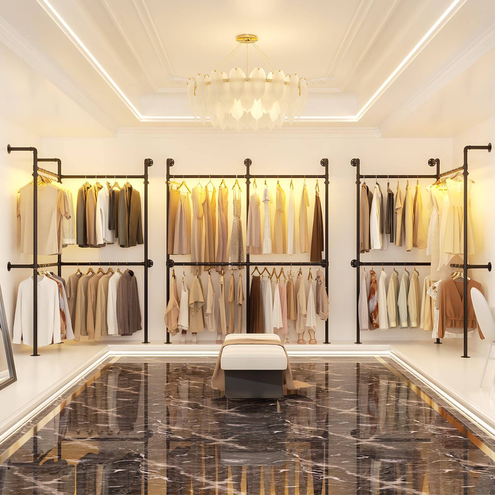 Alt View 3. Aheaplus - Wall-Mounted Industrial Pipe Clothing Rack, Heavy Duty & Reversible - Black.