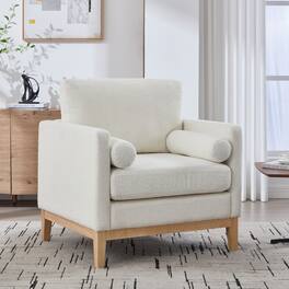 GOODSILO - Modern Farmhouse Performance Accent Chair with Natural Wood Legs and Boucle Upholstery for Living Spaces - Ivory
