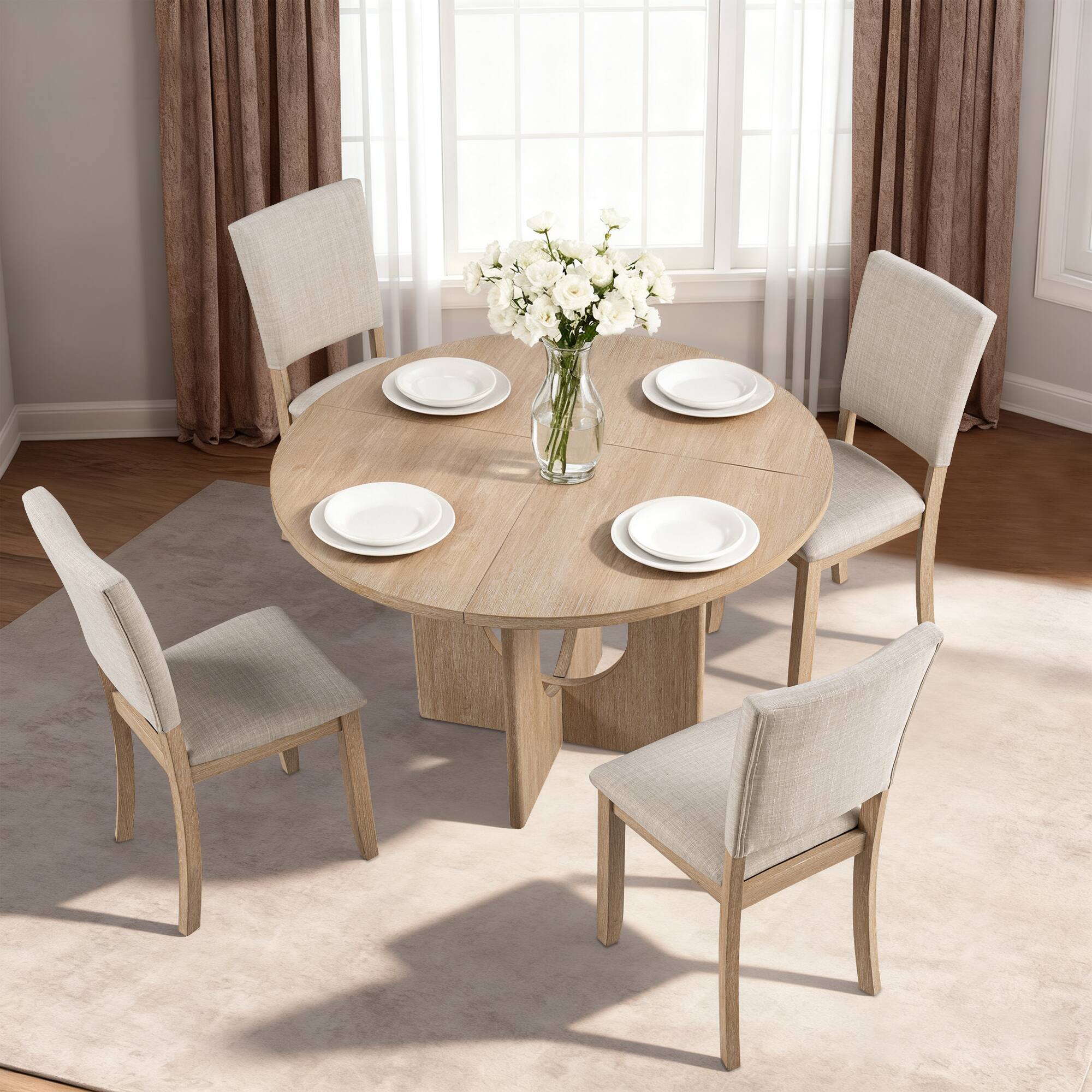 Left. Vaczon - Transitional Upholstered Dining Chair, Fabric Seat & Back, Padded Cushioned Accent Chair for Kitchen Dining Room - Natural.