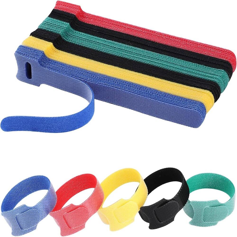 Front. THIRSTY TURTLE - 120-Pack 6" Reusable Hook-and-Loop Cable Ties, Adjustable, 5 Colors.