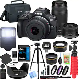 Canon - EOS R100 Mirrorless Camera Double Zoom 2 Lens Kit 18-45mm + 75-300mm Bundle