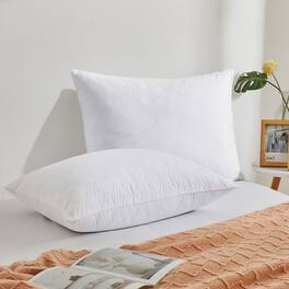 Peace Nest - Medium Firm Goose Feather Down Pillow with Quilted Cotton Cover Set of 2 - White
