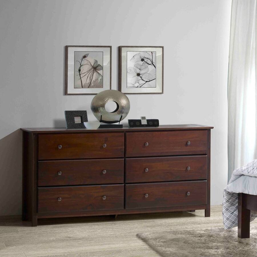 Back. Hivvago - Hivvago Farmhouse Solid Pine Wood 6 Drawer Dresser - Brown.