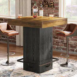 Tribesigns - 31.5-Inch Square Bar Table with Footrest and Raised Countertop for Kitchen or Home Bar - Rustic Brown