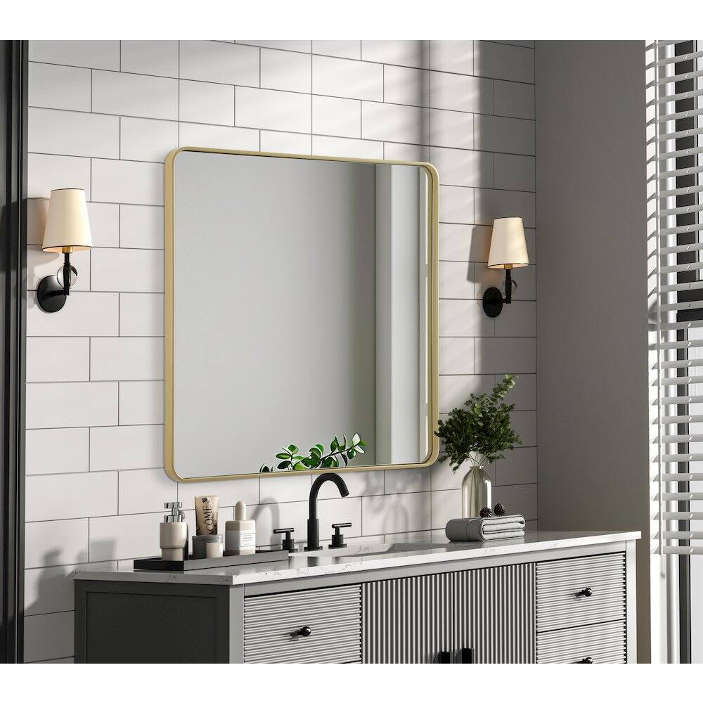Alt View 2. Elegant Decor - Contour Metal Square Mirror 42x42 in Brass - Brass.