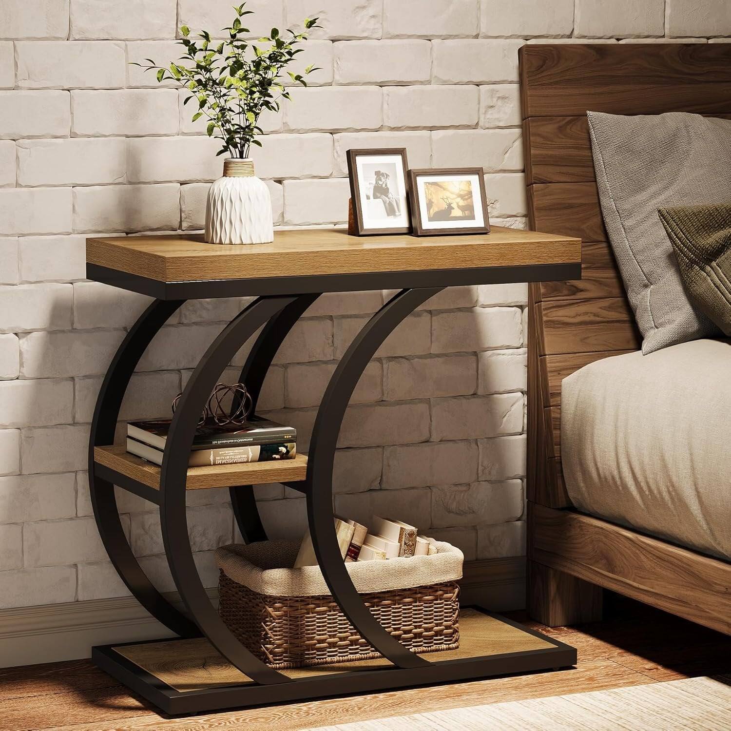 Tribesigns End Table with Engineered Wood Construction, Wood Grain ...