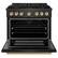 Angle. ZLINE - 36 in. Wide 6 Burner Autograph 5.2 cu. ft. Manual Clean Freestanding DuoPro Gas Range with Gold Accents - Black Satin Stainless Steel.