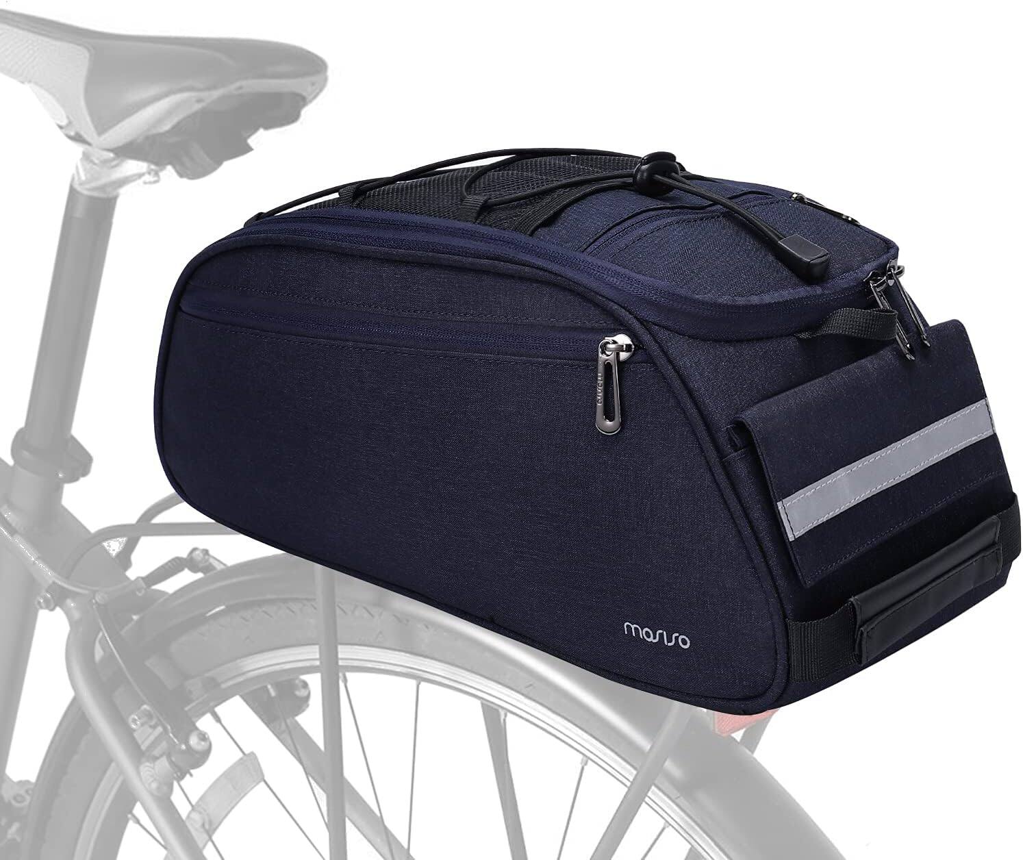 Angle. mosiso - Bike Rack Bag Waterproof Bicycle Trunk Pannier  Cycling Bike Carrier Backseat Storage Luggage Saddle Shoulder Bag - Navy Blue.