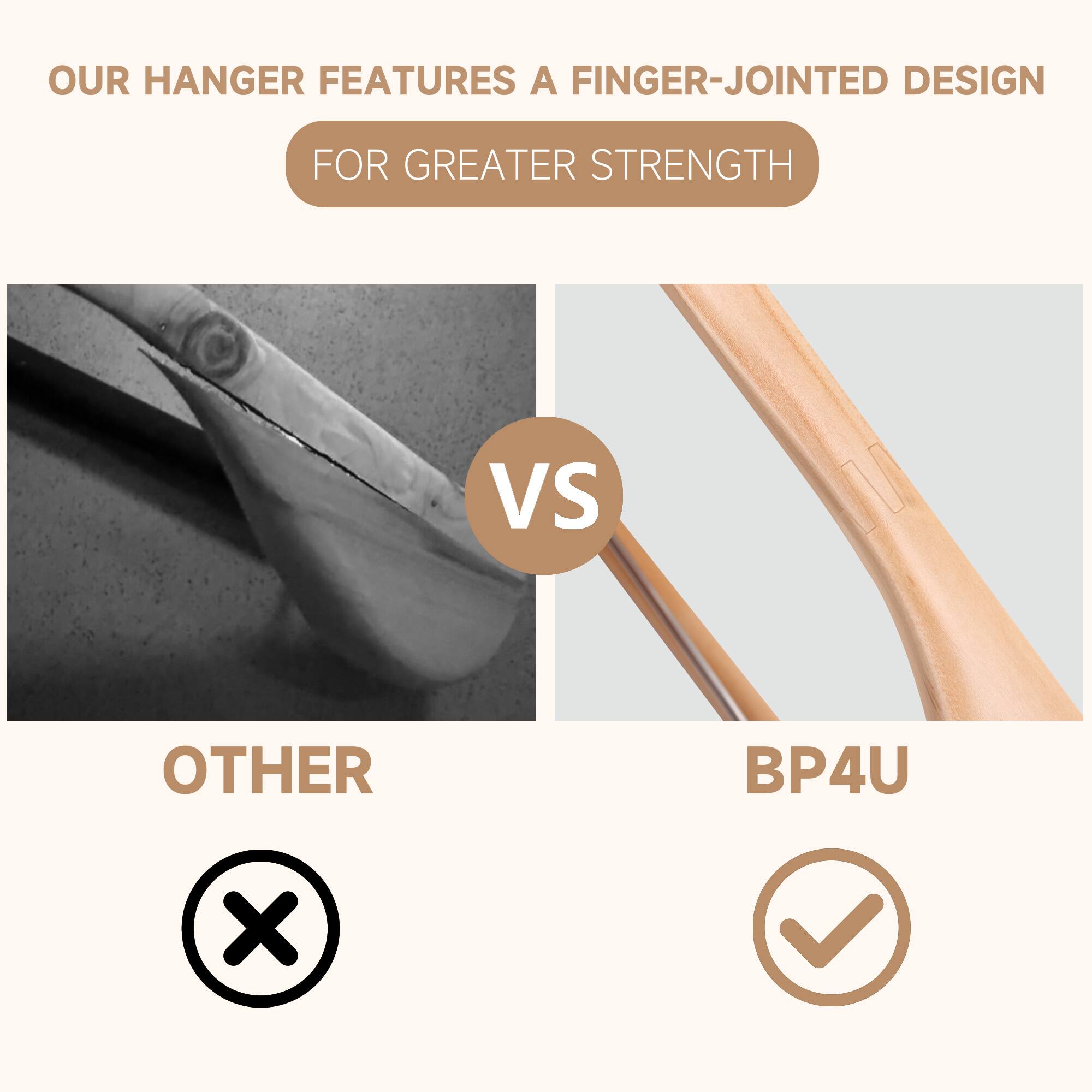 OUR HANGER FEATURES A FINGER-JOINTED DESIGN FOR GREATER STRENGTH

VS

OTHER BP4U