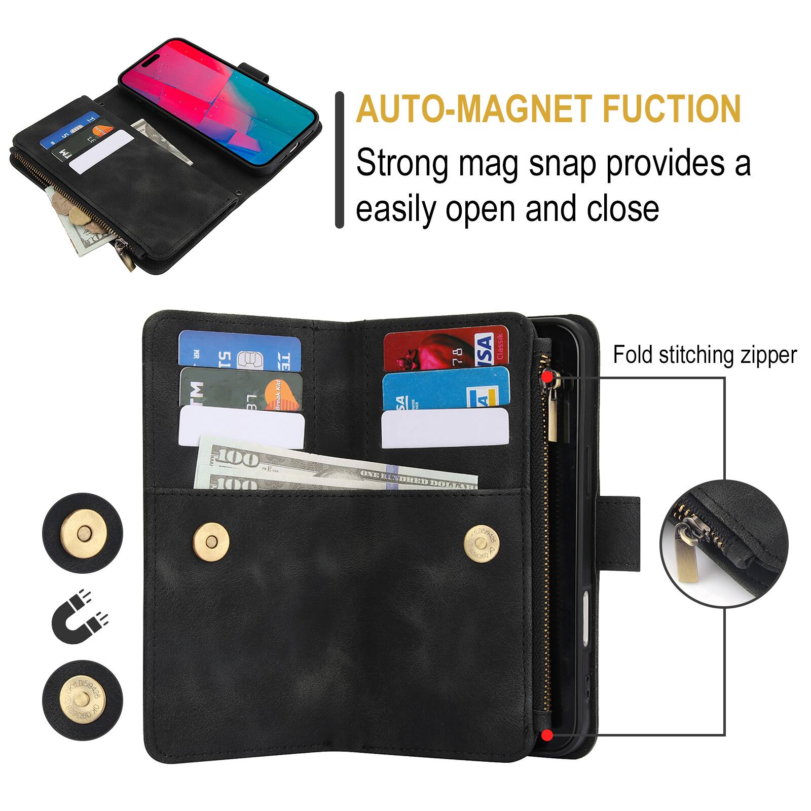 AUTO-MAGNET FUNCTION  
Strong mag snap provides a easily open and close  
Fold stitching zipper