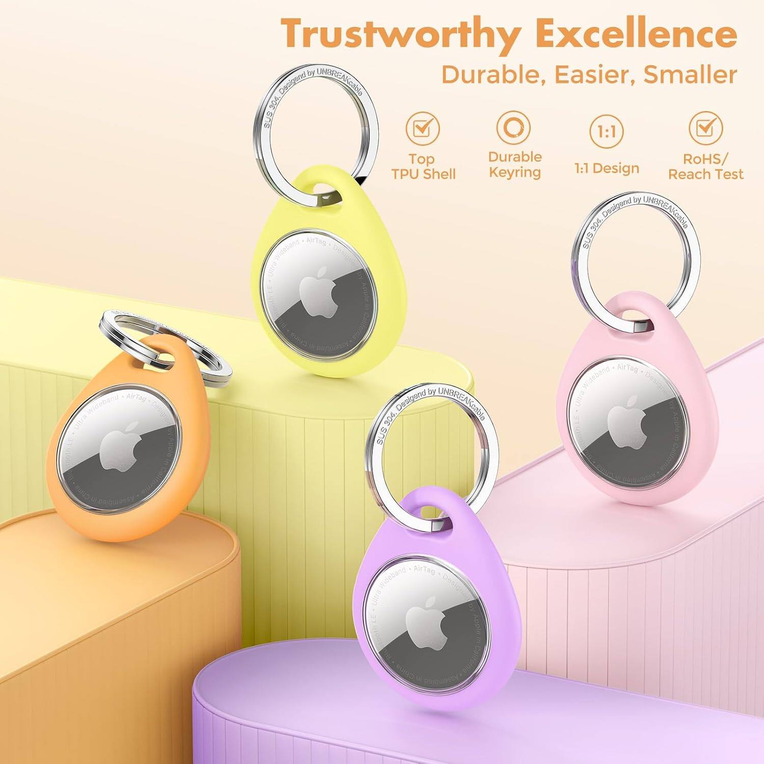 Trustworthy Excellence  
Durable, Easier, Smaller  

Top TPU Shell  
Durable Keyring  
1:1 Design  
RoHS/ Reach Test  

Designed by UNBREAKcable  
AirTag BUS Ultra  
by UNBREAKcable SUS 304  
Wideband