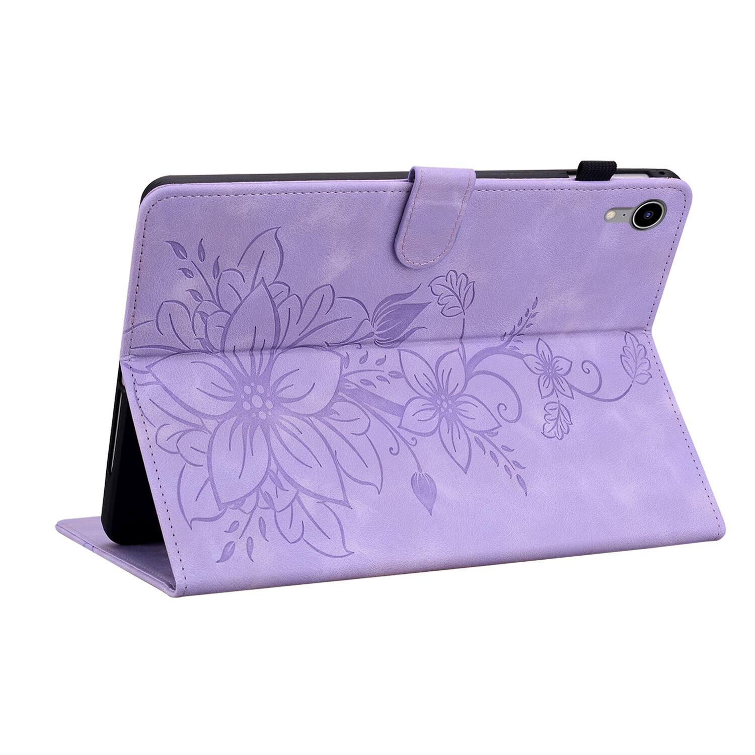 Left. Dteck - Case for Apple iPad mini (A17 Pro) 2024 & iPad mini 6th Gen 8.3" 2021,Embossed Pattern PU Leather Flip Card Holder Cover - Purple.