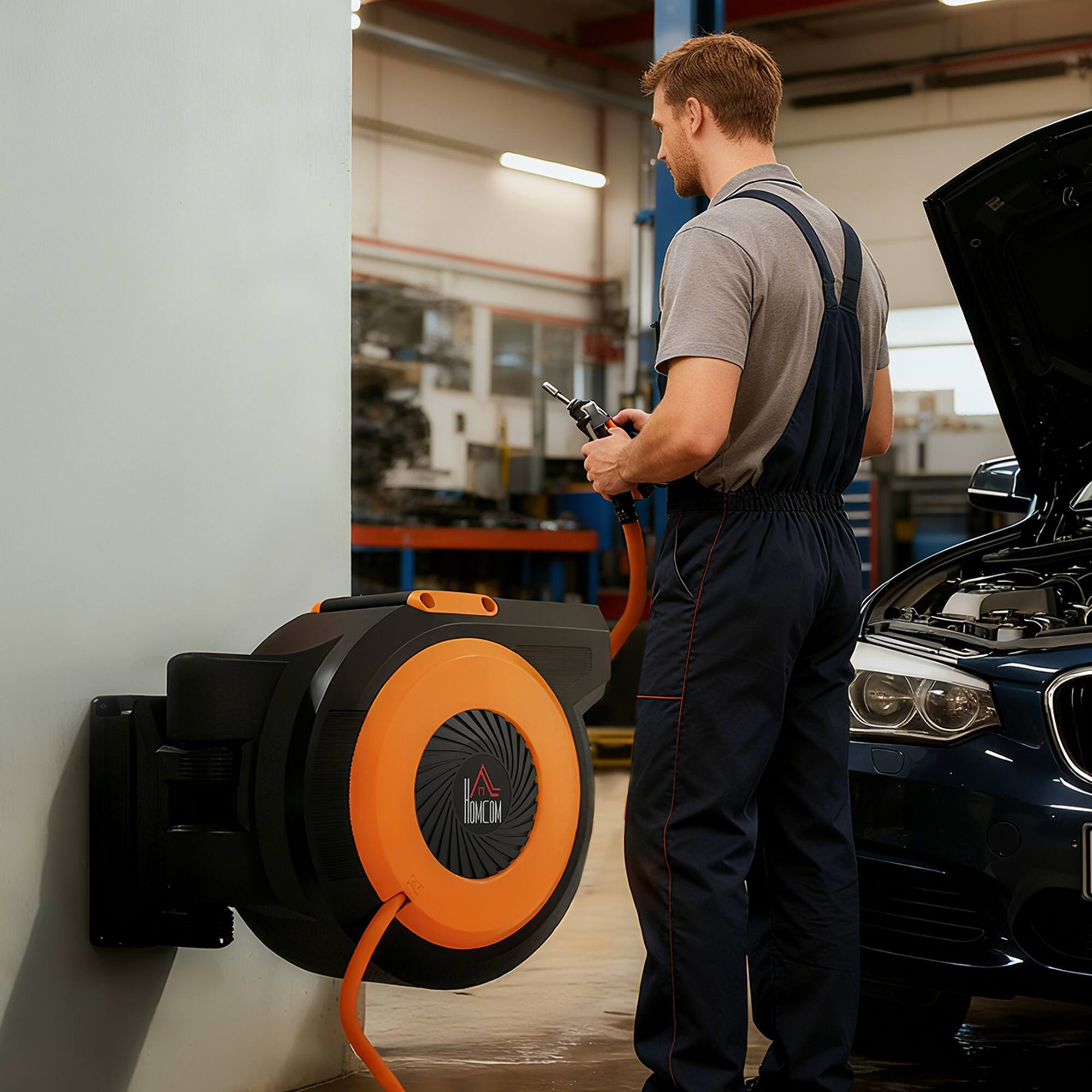 Alt View 4. Homcom - Retractable Air Hose Reel, Wall Mounted, 3/8 in x 82 ft, Auto Rewind, 150 PSI.