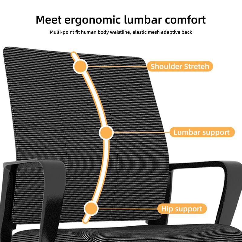 Meet ergonomic lumbar comfort  
Multi-point fit human body waistline, elastic mesh adaptive back  
Shoulder Stretch  
Lumbar support  
Hip support