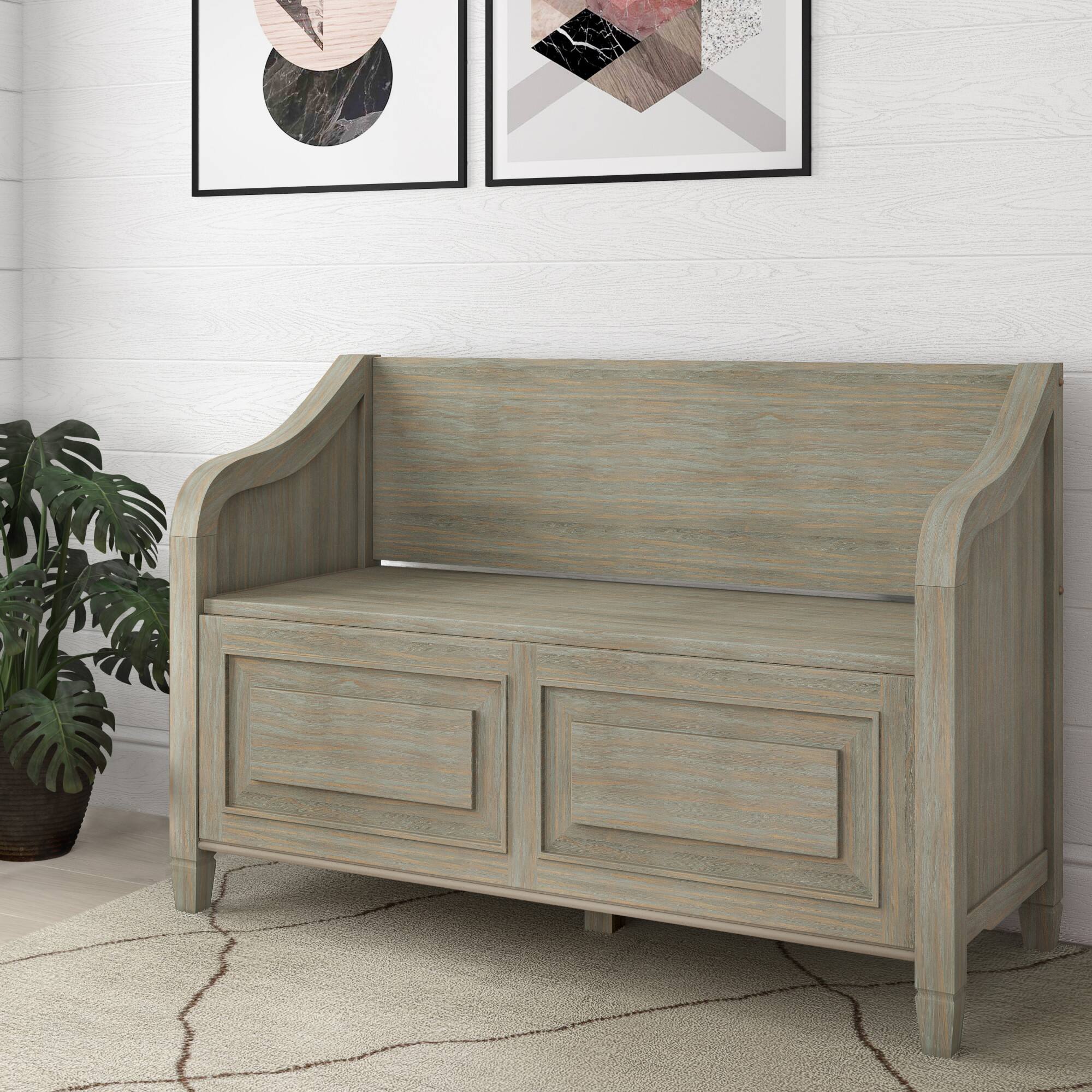 Alt View 11. Simpli Home - Connaught Entryway Storage Bench - Distressed Grey.