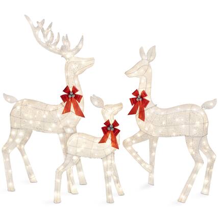 Front. Best Choice Products - Best Choice Products 3-Piece Lighted Christmas Deer Set Outdoor Yard Decoration w/ 360 LED Lights, Stakes - White - White.