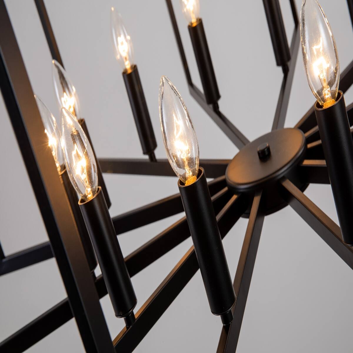 Alt View 4. Loheer - Loheer 12 Light Metal Lantern Chandelier Matte Black Tiered Pendant for Dining Room.