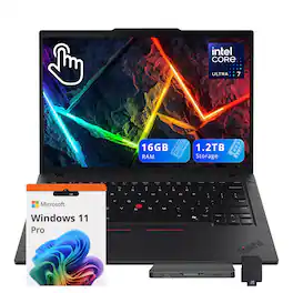Lenovo - ThinkPad T14 Gen 5 14" WUXGA Touch Notebook,Intel Ultra 7 165U,16GB RAM,256GB SSD+1TB Dock Set,Win 11 Pro - Black