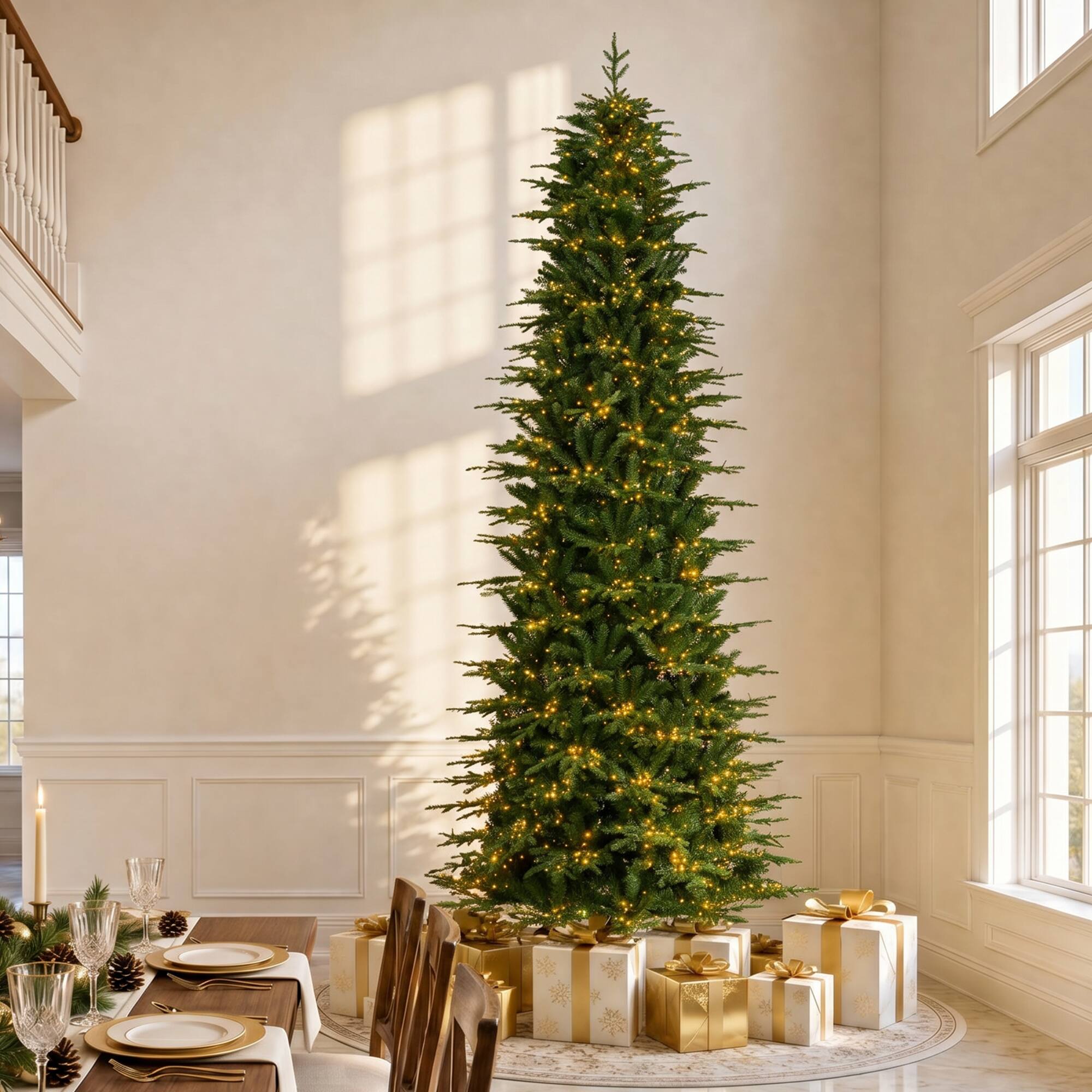Alt View 10. Glitzhome - 11ft Pre-Lit Slim Fir Artificial Christmas Tree with 2700 Chasing and Twinkling Lights - Green.