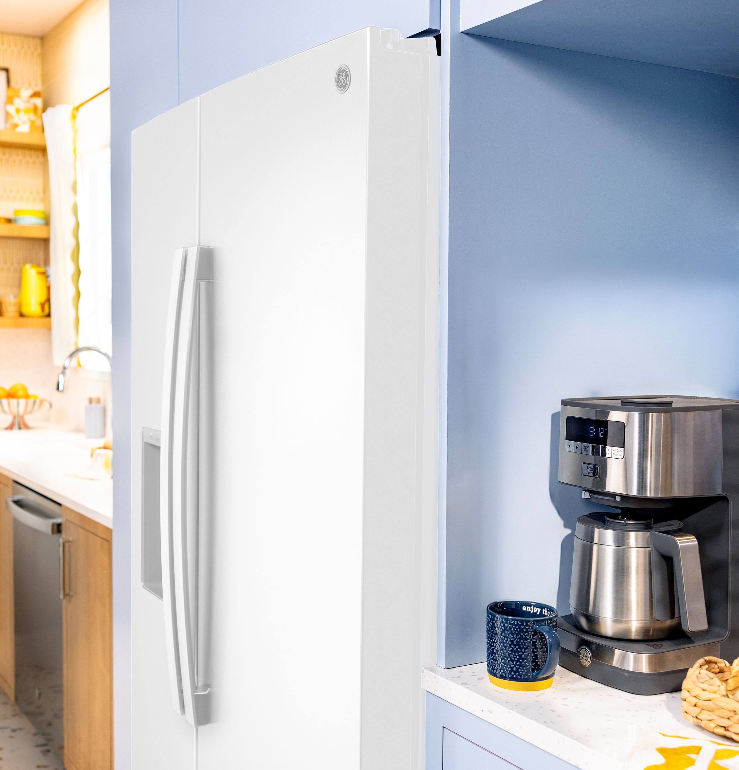 Alt View 20. GE - 36 in. Wide 23.6 Cu. Ft. Freestanding Counter-Depth Side-By-Side Refrigerator ith Extra Tall Water and Ice Dispenser - White.