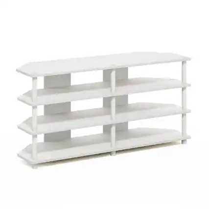 Front. Furinno - Econ Easy Assembly 4-Tier Corner TV Stand for TV up to 55-Inch - White/White.