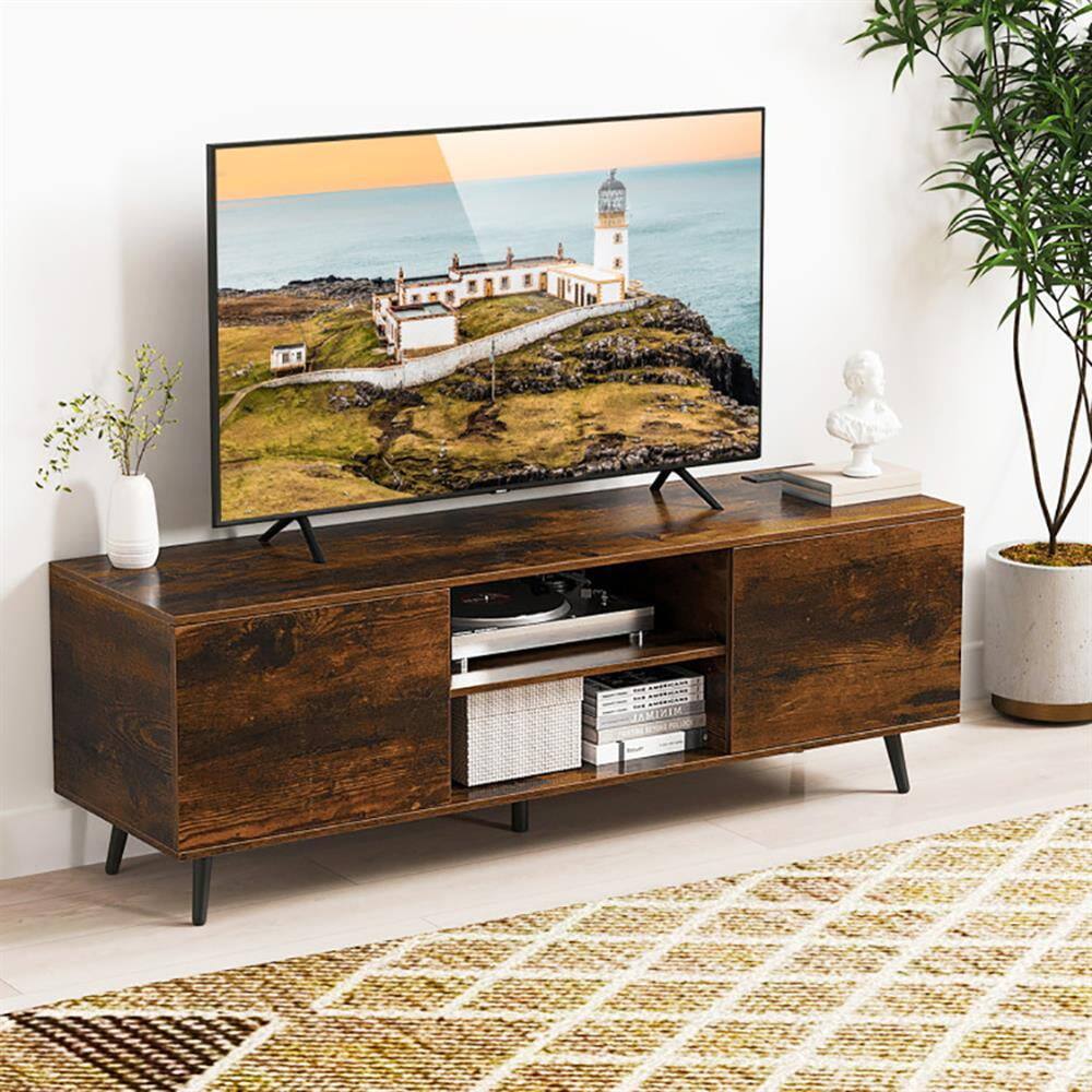 Alt View 1. Kadyn - Entertainment TV Stand,Entertainment CenterTV Stand with Power Outlets and Adjustable Shelf for 60 Inch TVs-Rustic Brown - Brown.