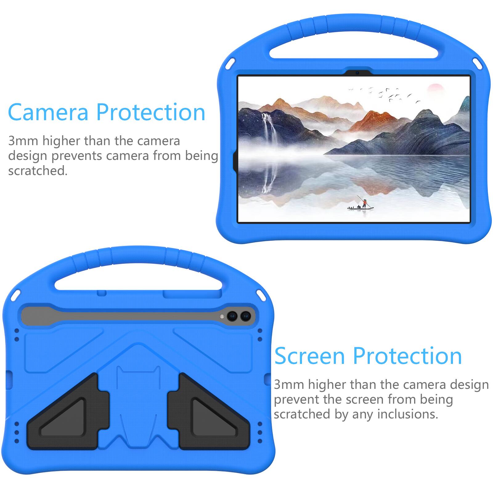 Camera Protection  
3mm higher than the camera design prevents camera from being scratched.  

Screen Protection  
3mm higher than the camera design prevent the screen from being scratched by any inclusions.