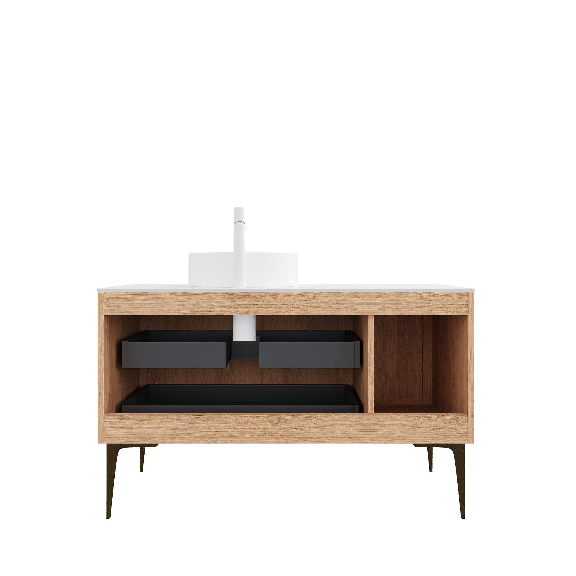 Alt View 3. Boyel Living - 48 Bathroom Vanity with 4 Metal Legs One Door 2 Drawers White Ceramic Basin Oak - White+Oak.