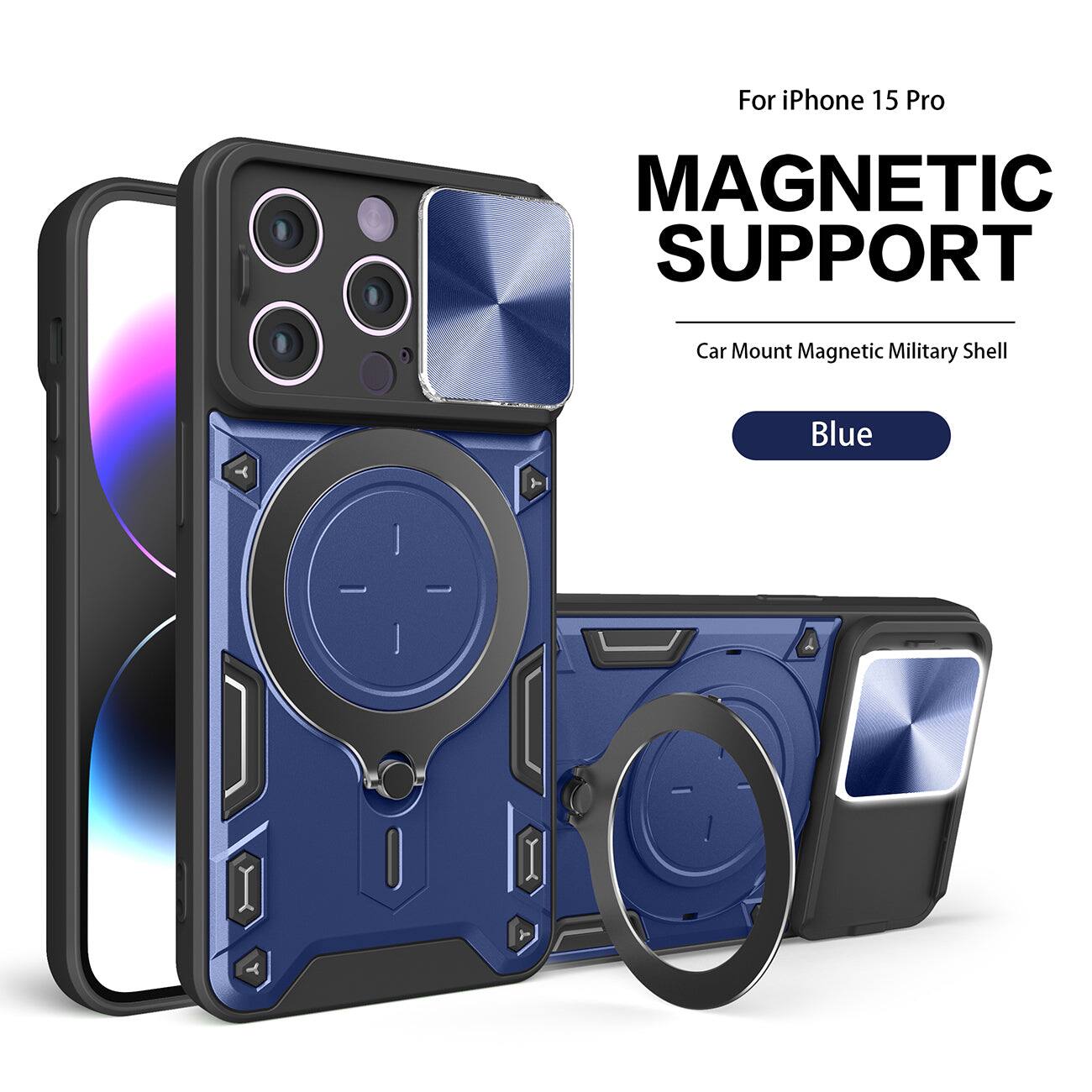 For iPhone 15 Pro  
MAGNETIC SUPPORT  
Car Mount Magnetic Military Shell  
Blue