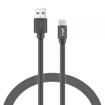 Front. Xyst - Charge and Sync USB to USB-C Flat Cable 4Ft - Black.