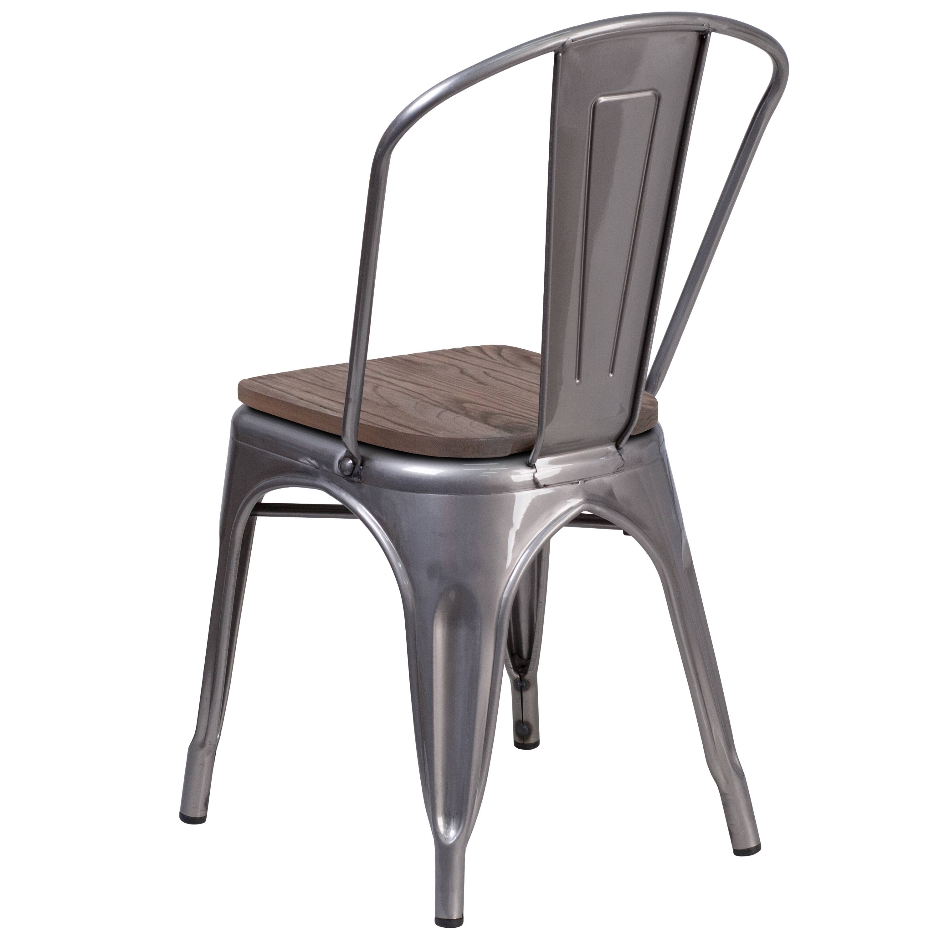 Alt View 8. Emma + Oliver - 4 Pack Metal Stackable Chair with Wood Seat - Clear Coated.