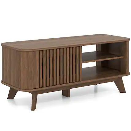 Front. Costway - Costway Coffee Table with Storage Adjustable Shelves & 2 Doors Wood Cocktail Table - Brown.